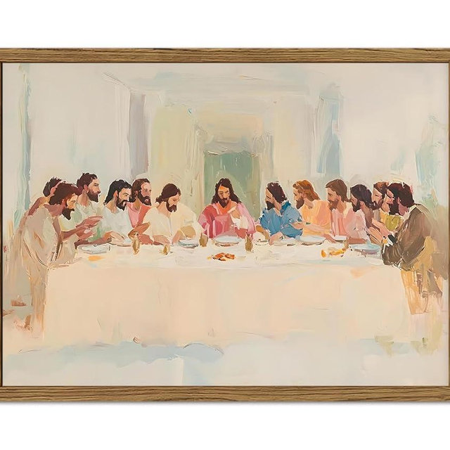 Jesus the Last Supper Wall Art Last Supper Christian Wall Decor Picture Modern Jesus Religious Poster Painting Canvas Print for Living Dining Prayer Room Bedroom 12x16 inch Wood Framed