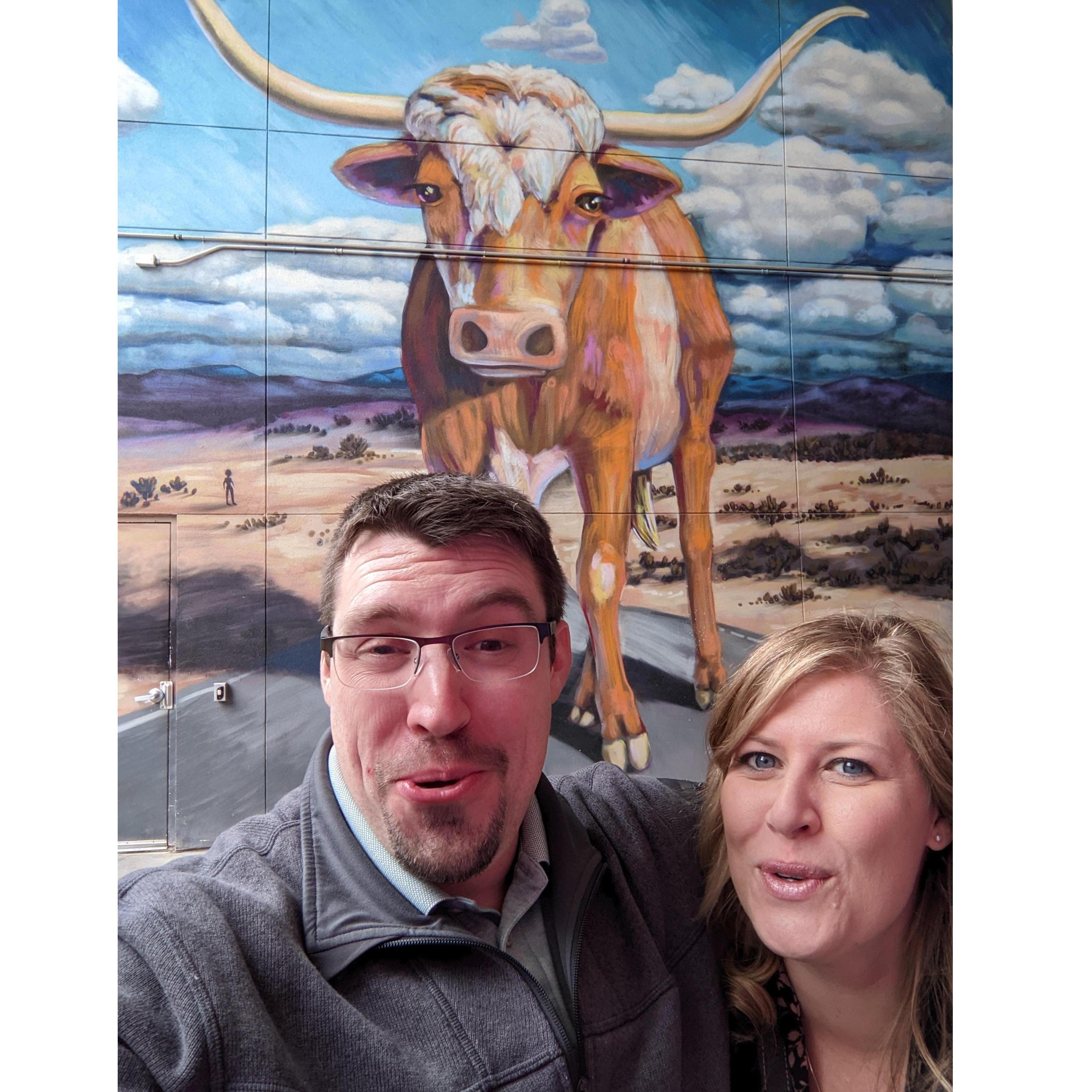 Moooooo!!! Beevo! The first mural of our engagement day!