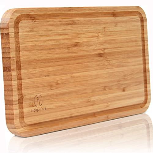 Bamboo Cutting Board with Juice Groove - Convenient Size 8”x13” | Extra Thick Board | Serving Tray | Food Plating