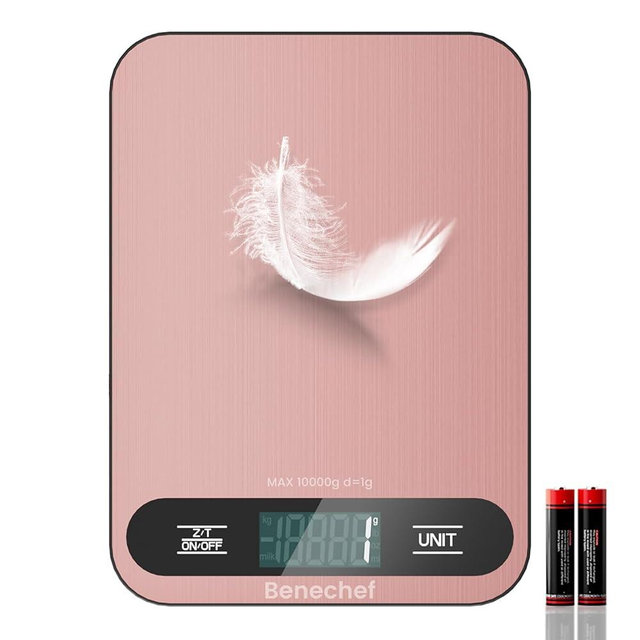 Benechef Premium Digital Kitchen Scale, Precision Accurate to 1g, Stainless Steel with LCD Display, 6 Units with Tare Function，Pink - Perfect for Baking, Cooking, and Coffee