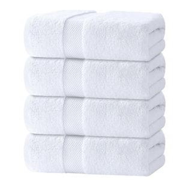 White Classic Luxury Bath Towels Set of 4 Large - 700 GSM Turkish Cotton Ultra Soft Bath Towels 27x54 | Highly Absorbent and Quick Dry | Hotel Towels for Bathroom Luxury, Plush Shower Towels, White