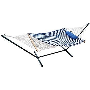 Algoma 11 ft. Cotton Rope Hammock with Metal Stand Deluxe Set (1)