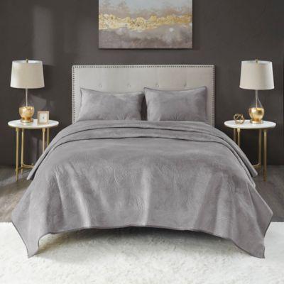 Lennox Velvet King Quilt Set in Grey
