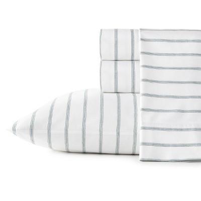 Queen Printed Pattern Percale Cotton Sheet Set Green Stripe - Stone Cottage