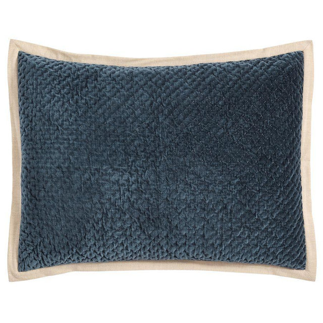 Cross Stitch Velvet Quilted Sham, Lapis Blue, Standard
