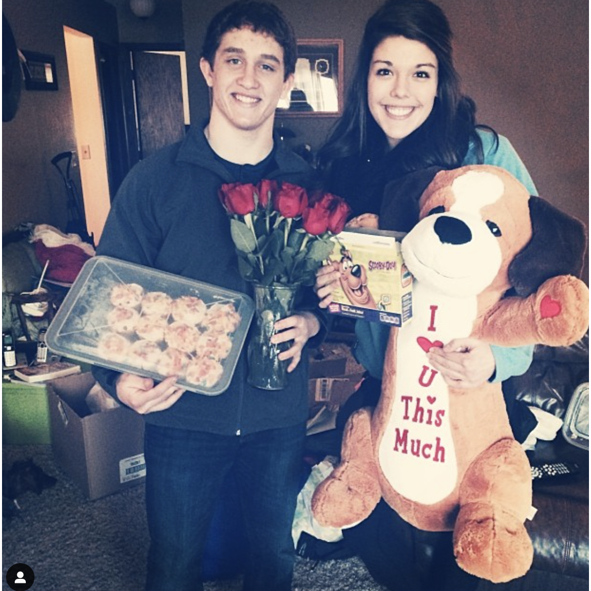 My FOREVER valentine!! our first valentines day together! Grandma Carol helped me make him his favorite tie blanket to this day that year and his mom helped him bake me fruity pebble cupcakes!