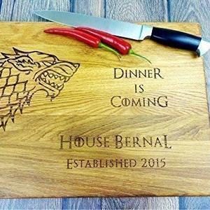 GAME of THRONES with personalization. Dinner is coming. Custom Laser engraved cutting board.