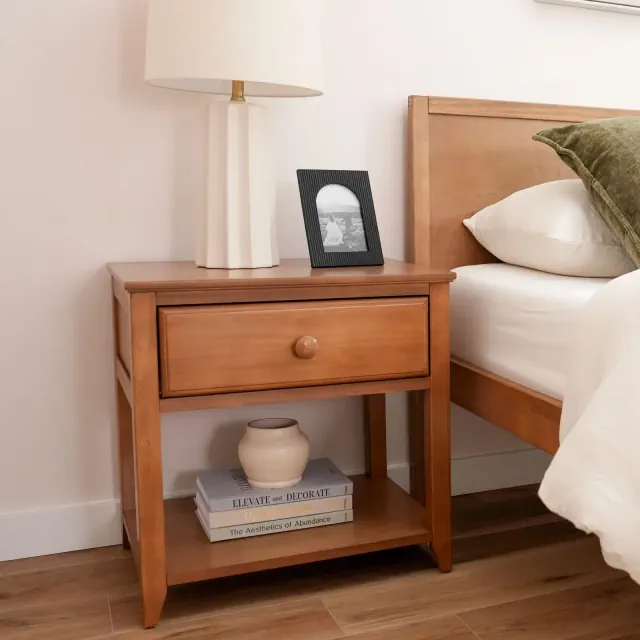 Plank+Beam Solid Wood Nightstand with Drawer and Shelf
