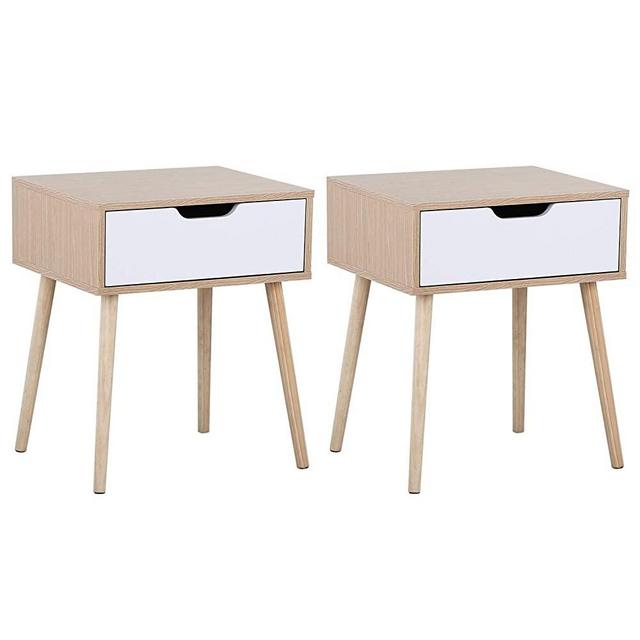 Yaheetech Mid Century Bedside Table Nightstand for Bedroom - Sofa Side End Tables with Storage Drawer Wood Legs, 19L x 16W x 22.5H Inch, Set of 2
