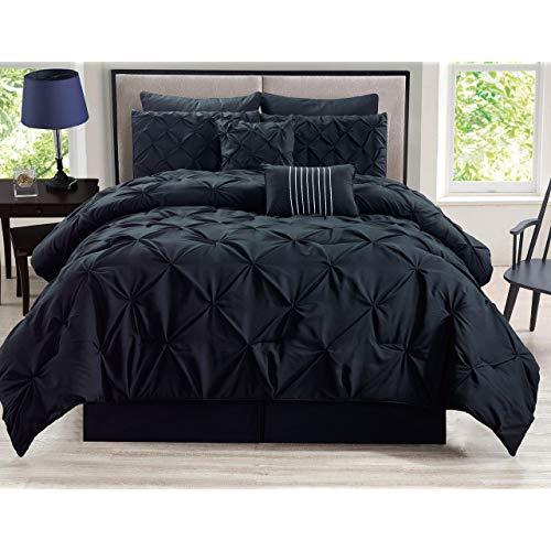 KingLinen 8 Piece Rochelle Pinched Pleat Black Comforter Set Queen