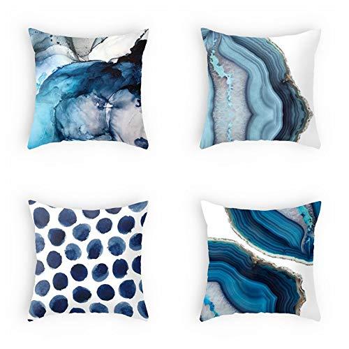OATHENE Set of 4 Decorative Throw Pillow Covers,Navy Blue Marble Dots Sea Texture Cotton Linen Cushion Sofa Bedroom Car,Home Decor,18 x 18 Inch.1367