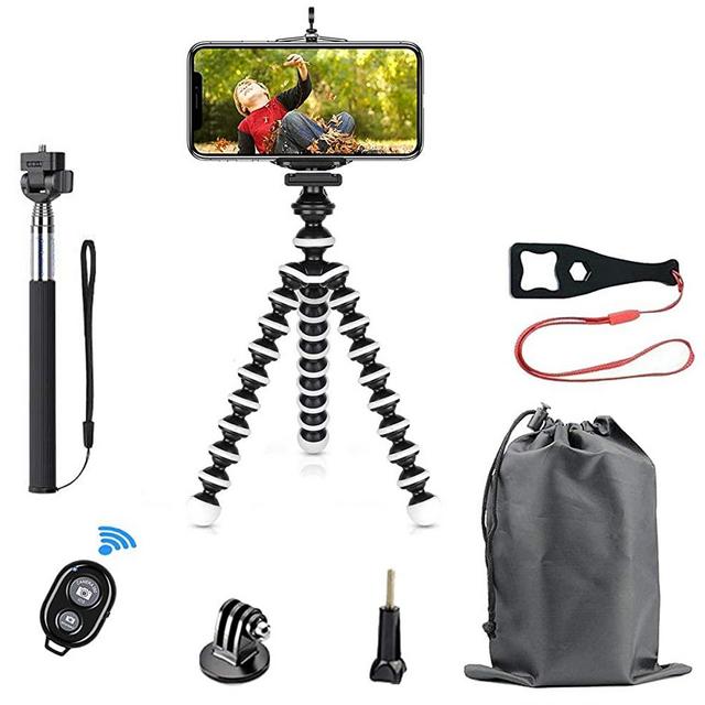 Phone Tripod Selfie Stick Kit, SmilePowo Flexible Tripod Stand Extensible Selfie Stick with Bluetooth Remote/Adapter/Clip for iPhone,Android Phones,GoPro Sports Action Camera,Small Digital Camera (M)