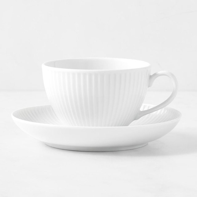 Pillivuyt Plisse Porcelain Cup & Saucer, Set of 8