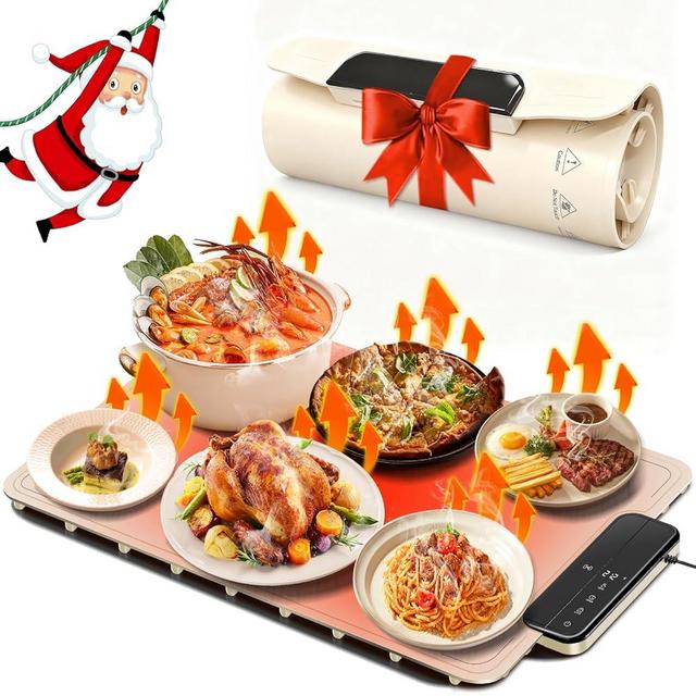 Warming Mat for Food | Dishwasher Friendly,Full-Surface Food Warmer with 6-Mode Adjustable and Timer,Roll-Up & Portable Silicone Food Heating Pad with Child Lock,Electric Warming Tray for Buffet Party