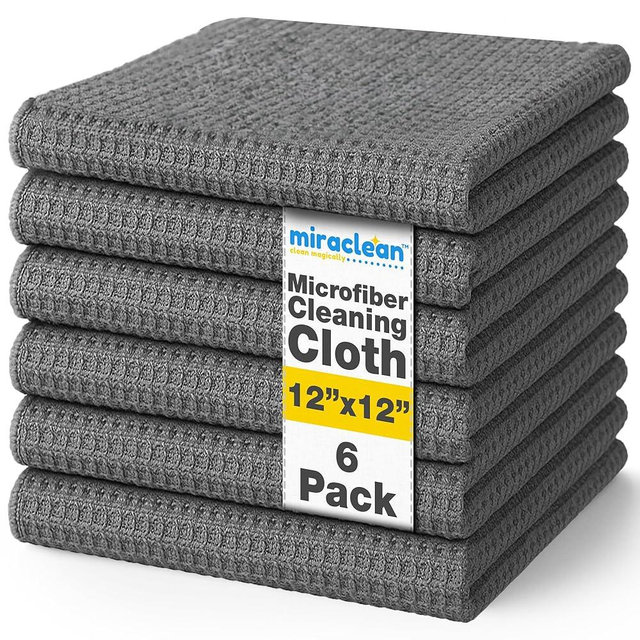 MIRACLEAN Waffle Weave Microfiber Cloths - 12 x 12 inches - Lint Free Cloth, Streak-Free Absorbent Microfiber Glasses Cleaning Cloth, Screens, Dusting & Appliances - 6 Pack Premium Cloth Wipes