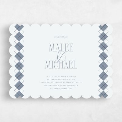 Blue Scalloped Wedding Invitation - Luca Landscape