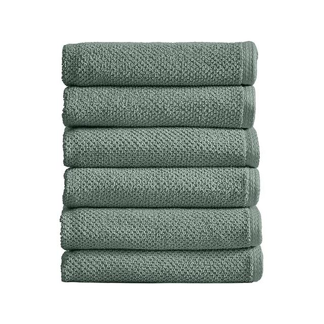 Great Bay Home 100% Cotton Hand Towel Set (16 x 28 inches) Highly Absorbent, Textured Popcorn Weave Hand Towels. Acacia Collection (Set of 6, Eucalyptus)