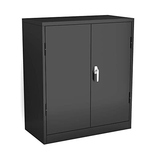 Waqiv Steel Storage Cabinet with 2 Adjustable Shelves, Locking Steel Storage Cabinet，Metal Garage Storage Cabinet with Door,Assembly Required, 36"Lx18"Wx41.6"H（Black）