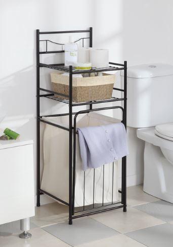 Mainstays 2-Shelf Bathroom Storage Tower with Hamper, Oil Rubbed Bronze