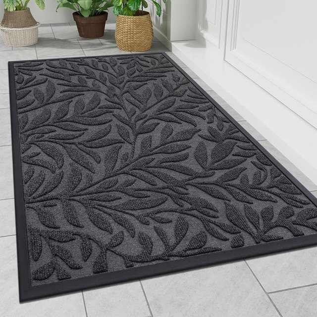 Smiry Front Door Mat Indoor Outdoor Entrance, Heavy Duty Natural Rubber, Trap Dirt and Moisture, Non-Slip Doormats, Low Profile, Easy Clean Patio Porch Entryway Mat, 36x24, Grey