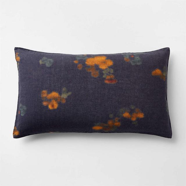 EUROPEAN FLAX ™-Certified Linen Impressionist Floral Midnight Navy Blue King Pillow Sham Cover
