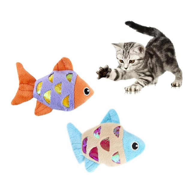 Andiker Cat Catnip Toys, 2pcs Small Cat Fish Toys with Crinkle Shine Ring Paper to Make Sound to Catch Your Cats Eyes and for Your Cats to Chew and Catch Interactive Cat Toys for Indoor Kitten (2pc)