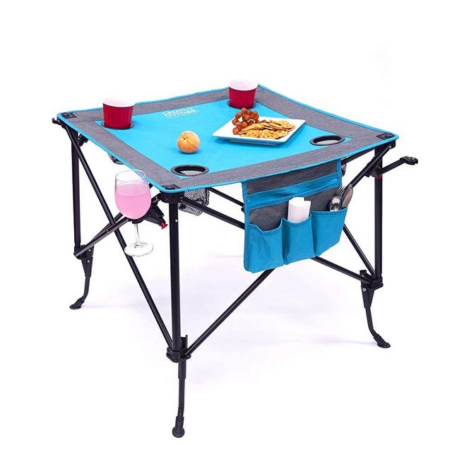 Creative Outdoor Folding Adjustable Wine Table | Portable | Camping Beach Picnic & Patio | Teal/Gray (Dual Height)