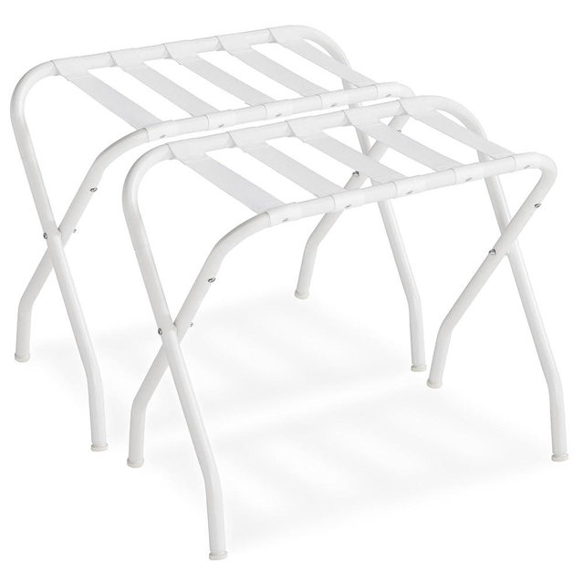 SONGMICS Luggage Rack, Set of 2, Luggage Racks for Guest Room, Suitcase Stand, Steel Frame, Foldable, for Bedroom, Cloud White URLR064W02