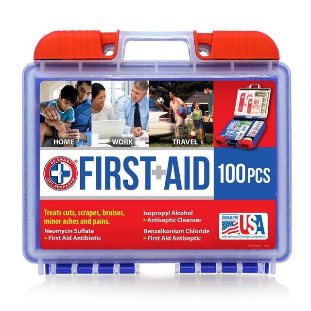Be Smart Get Prepared 100 Piece First Aid Kit: Clean, Treat, Protect Minor Cuts, Scrapes. Home, Office, Car, School, Business, Travel, Emergency, Survival, Hunting, Outdoor, Camping Sports