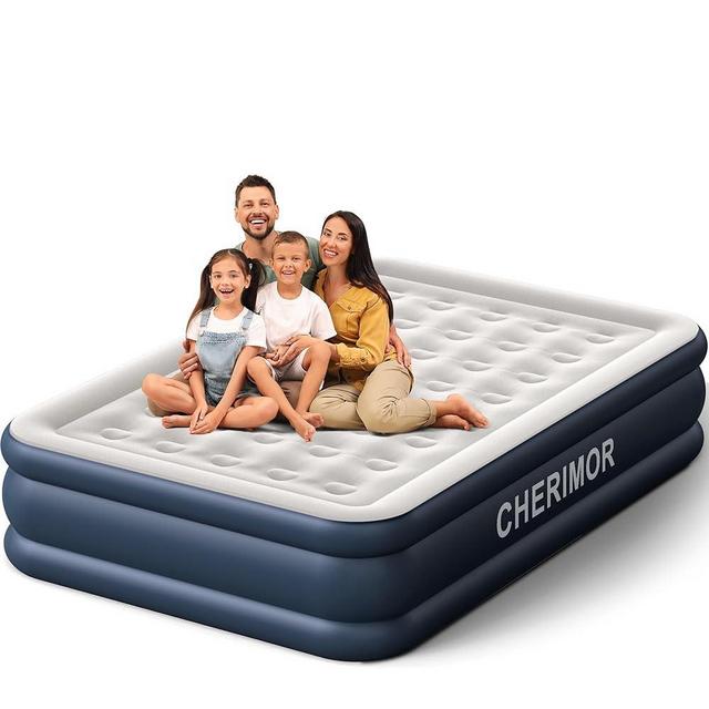 CHERIMOR Air Mattress Queen with Built in Pump, 18 inch High Thicken Sturdy Inflatable Mattress for Guests & Home, 3 Mins Inflatable, Waterproof Blow up Mattress with Carry Bag, Air Bed for Camping