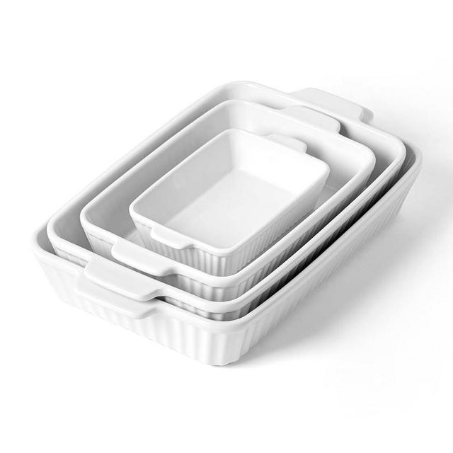 FOBENTA Casserole Dishes for Oven - Ceramic Bakeware Sets of 4, Rectangular Baking Deep Dishes with Handles, Lasagna Pans for Kitchen Cooking & Housewarming, White
