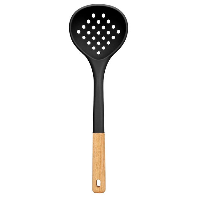 Kitchen Ladle Strainer, Large Slotted Spoon with High Heat Resistant BPA Free, Non Stick Cooking Skimmers For Draining & Frying, 13.2inch, Black