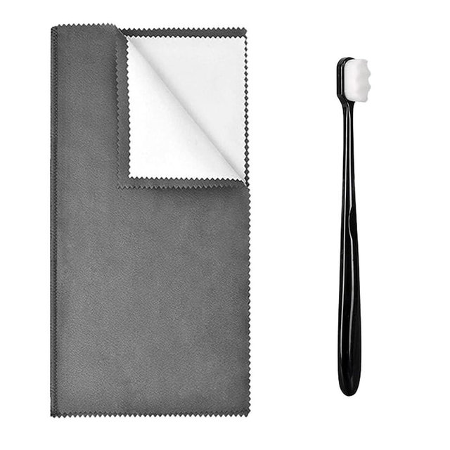 Syyflibb 1PCS Jewelry Cleaning Cloth, Silver Polishing Cloth Jewelry,1 PCS Ultra-Soft Brushes (Wave) for Cleaning Gold, Diamonds, Platinum, Gemstones, Coins (Black)