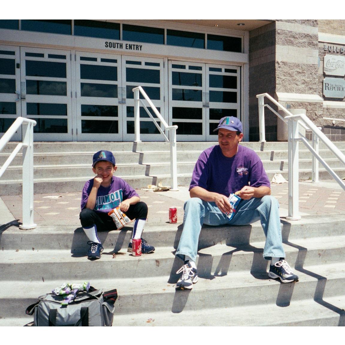 Mark and his dad, Stan, at an Arizona Diamondbacks game (2001)