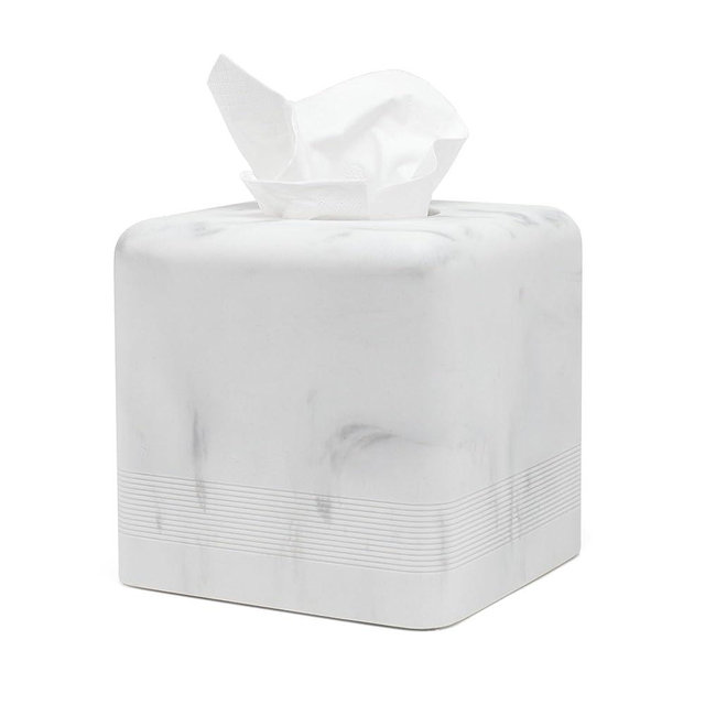 YMXYJM Square Resin Tissue Box Cover, Modern Heavy Duty Tissue Box Holder for Home Decor, Countertop Tissue Box for Bathroom/Living Room/Office/Bedside Table, White