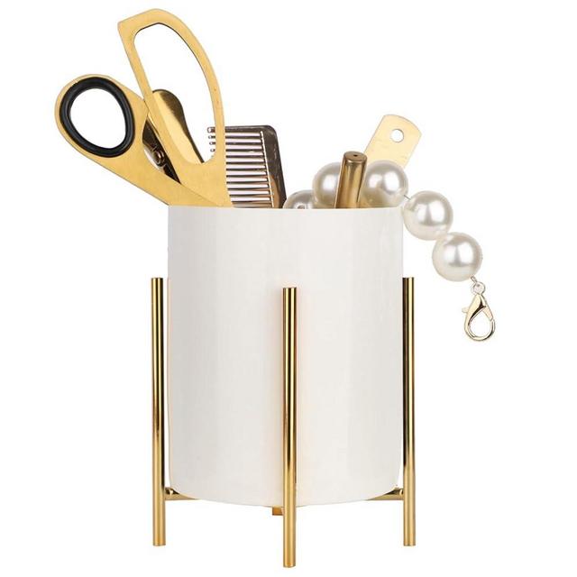 SIEBOLD Pencil Holders & Pen Holders Gold Desk Accessories for Women Strong Metal and Ceramic Pen cup(High5.5'' x wide3.8'')