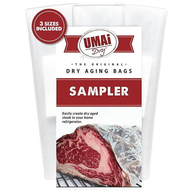 UMAi Dry Aging Bag for Steaks – Beginner Variety Pack of 9 | Dry Age Bags for Meat Cuts Incl. Ribeye, Striploin, Roast, Brisket & Bone-In, NO Vacuum Sealer Required, Tender Aged Beef in 28–45 Days