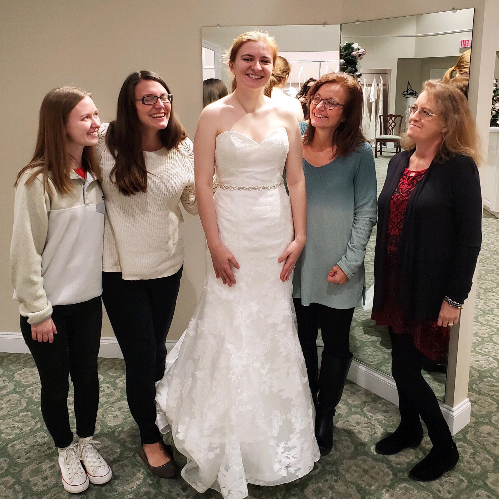 Dress shopping at Elegant Bridals. Beautiful dress, but not the one! December 21, 2019.