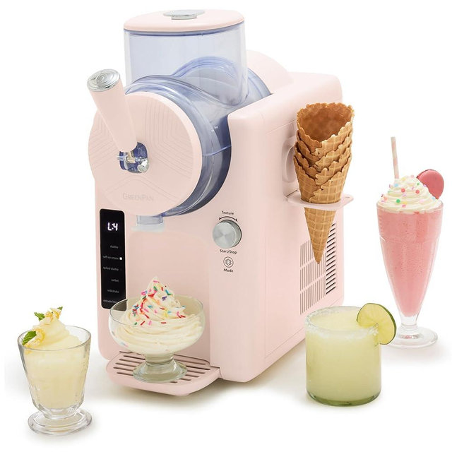 GreenPan Frost Ice Cream Machine & Frozen Drink Maker, Soft Serve, Slushie, Milkshakes & Cocktails, No Freezer Needed, 15-in-1, 7 Textures, Quiet & Rapid, Easy Clean, Family Size, Strawberry Pink