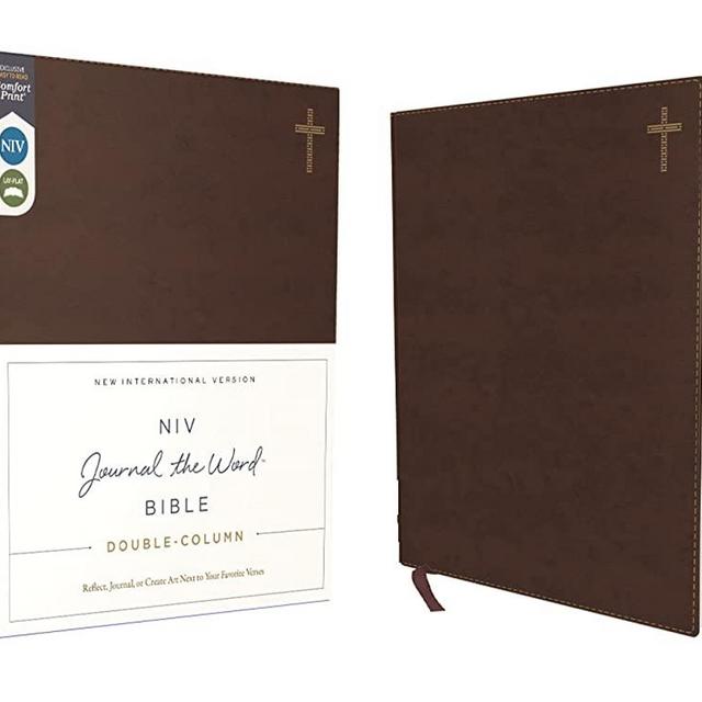 NIV, Journal the Word Bible, Double-Column, Leathersoft, Brown, Red Letter, Comfort Print: Reflect, Take Notes, or Create Art Next to Your Favorite Verses