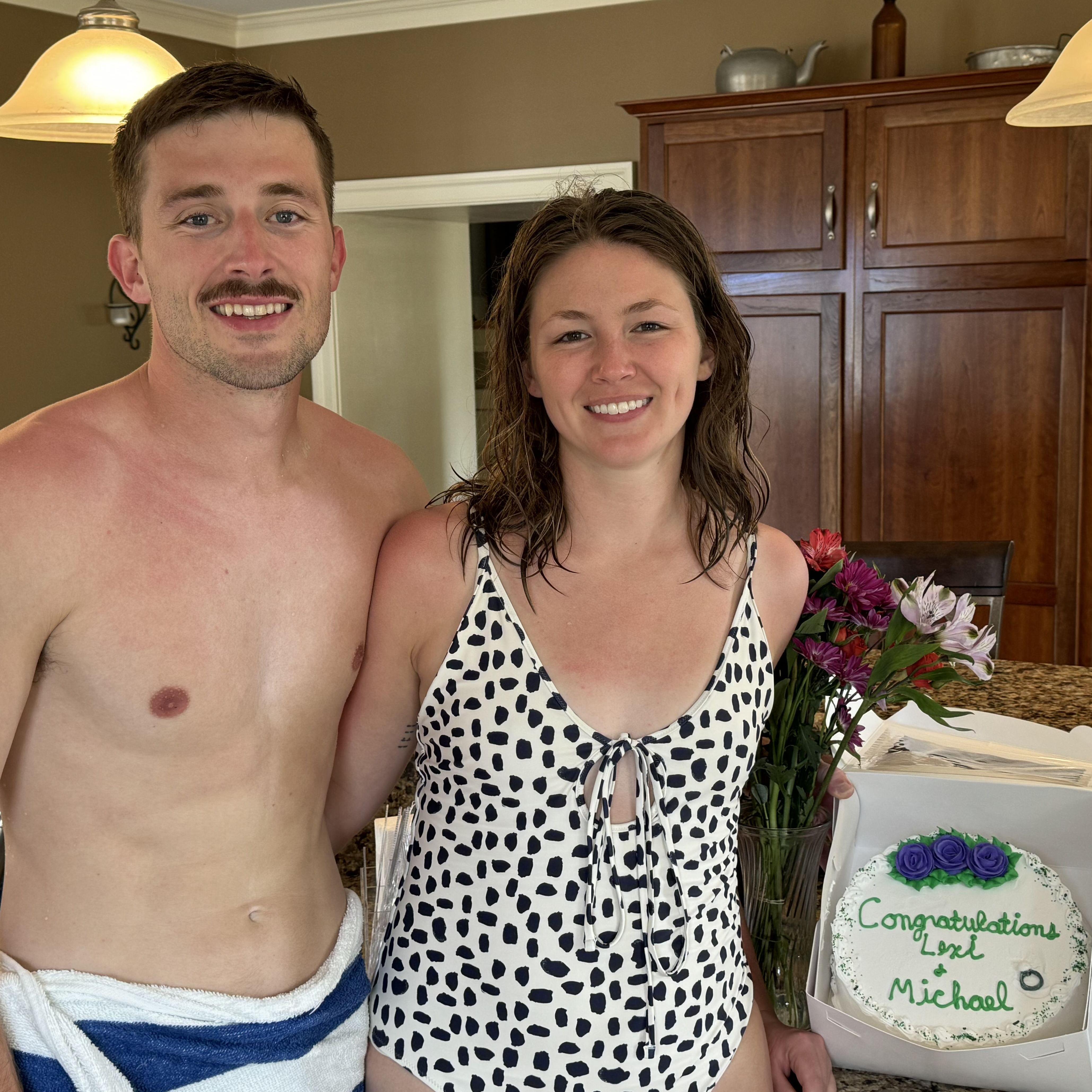 Celebrating our engagement with cake