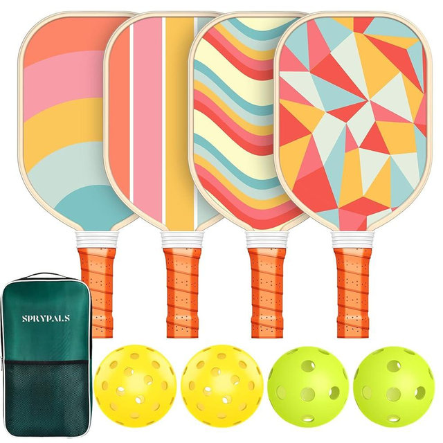 Pickleball Paddles Set of 4, USAPA Approved Premium Wood Pickleball Set with 4 Pickleball Balls and 1 Carry Bag Pickleball Rackets with Ergonomic Cushion Grip for Women Youth
