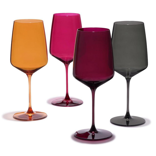 Viski Reserve Nouveau Colorful Wine Glasses, Crystal Glassware for Red and White Wines, Stemmed Drinking Glasses for Wedding Gifts, Birthday, Holiday, Dinner Party, 22 oz, Set of 4, Sunset