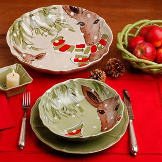 Deer Friends Holiday Small Shallow Bowl