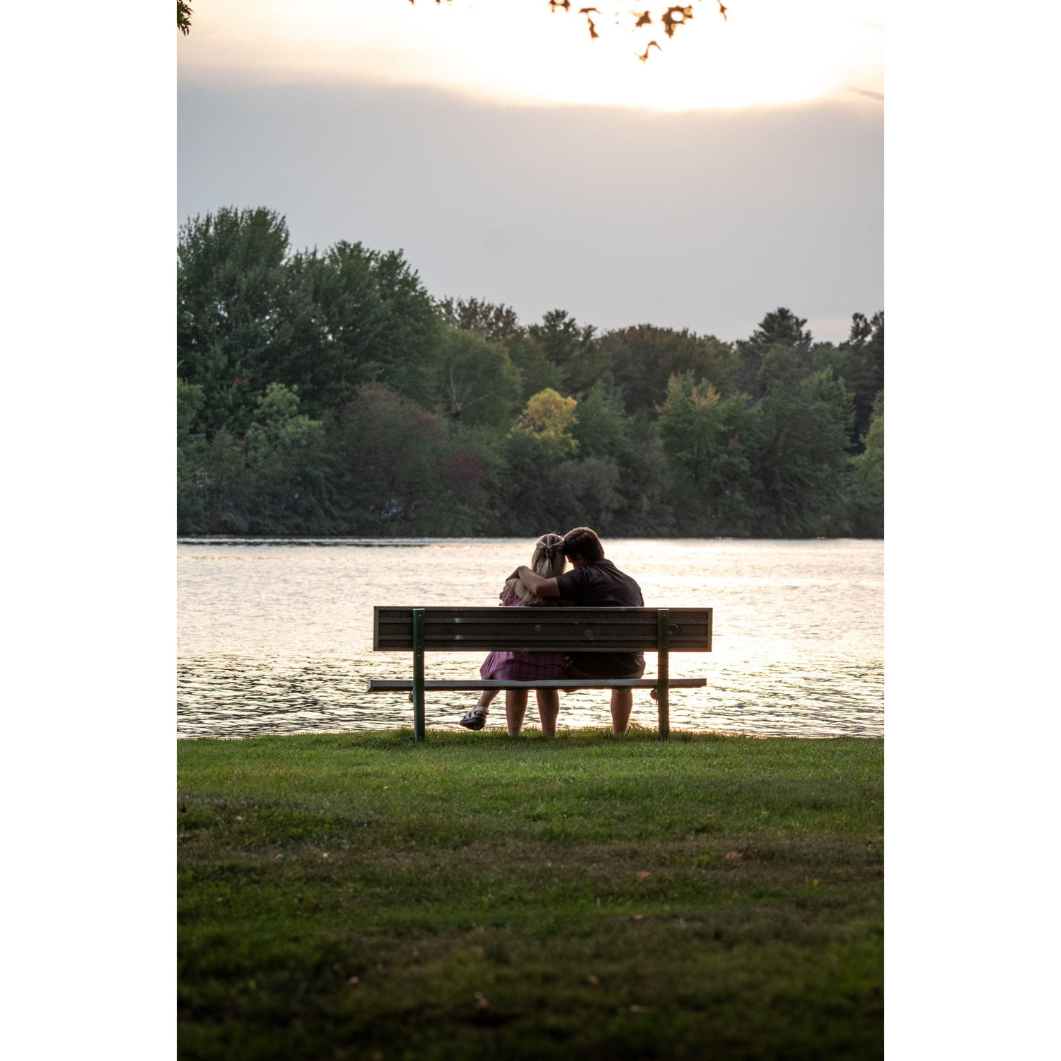 We sat on this bench nervous on our first date not realizing we would be back 4 years later engaged. Stevens Point, WI