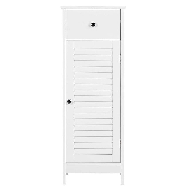 YAHEETECH Bathroom Floor Storage Cabinet, Free-Standing Side Storage Organizer Unit with Drawer and Single Shutter Door, White