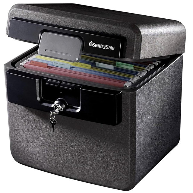 SentrySafe Black Fireproof and Waterproof Safe, File Folder and Document Box with Key Lock, Ex. 14.3 × 15.5 × 13.5 inches, HD4100