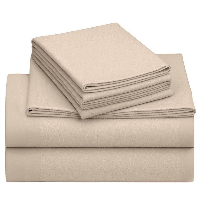 California Design Den Flannel King Bed Sheets Set - Made in Portugal 100% Cotton, Thick, Velvet Soft 4-Piece Flannel Sheets King Size Set, Triple-Brushed with Extra Deep Pockets - Beige Bliss