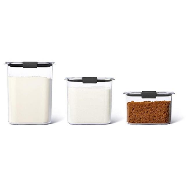 Rubbermaid Brilliance Plastic Food Storage Pantry Baking Set of 3 Containers with Lids (6 Pieces Total), Dishwasher Safe, BPA-Free