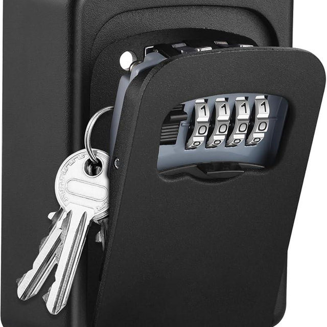 Key Lock Box Wall Mounted,4 Digit Combination Weatherproof Lockbox for Outside House,5 Keys Large Capacity Lockbox,Key Safe Security Storage Lock Box with Resettable Code for Indoor Outdoor Garage